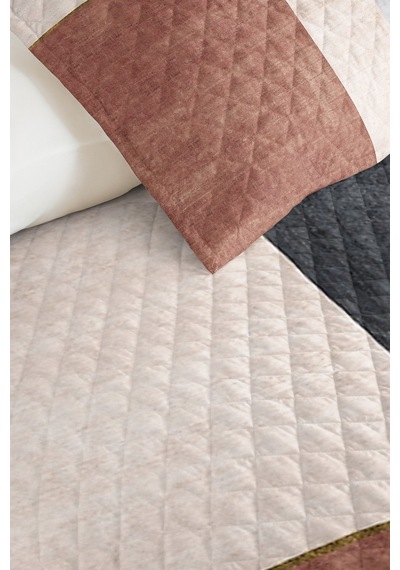Geometrik Modern Gri Genç Odası Tek Kişilik Pike Takımı-pudra Ekru 160x220 Cm Kapitone Yatak Örtüsü Kışlık Mum Dengesi