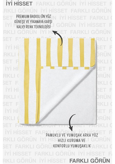 Nazar Boncuklu Çizgili Plaj Havlusu - Akdeniz Modern Sarı Beyaz Hızlı Kuruyan Mikrofiber Havlu Mat Kanyon