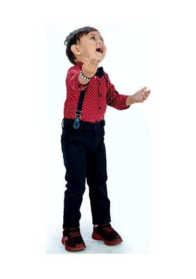 Mnk Baby & Kids Gömlekli Alttan Çıtçıtlı Gabardin Pantolonlu Pamuklu Bebek Takım Kırmızı