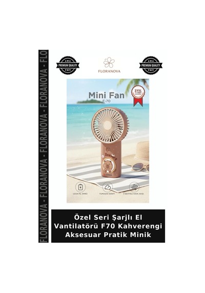 Özel Seri Şarjlı El Vantilatörü F70 Kahverengi Aksesuar Pratik Minik