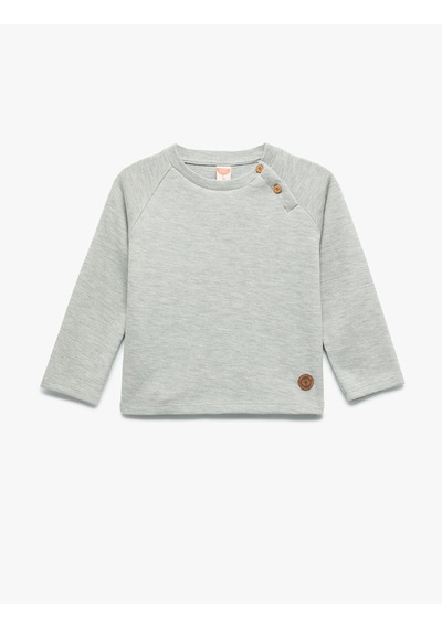 Koton Düğmeli Uzun Kollu Bisiklet Yaka Pamuklu Sweatshirt Gri 7wmb10016tk