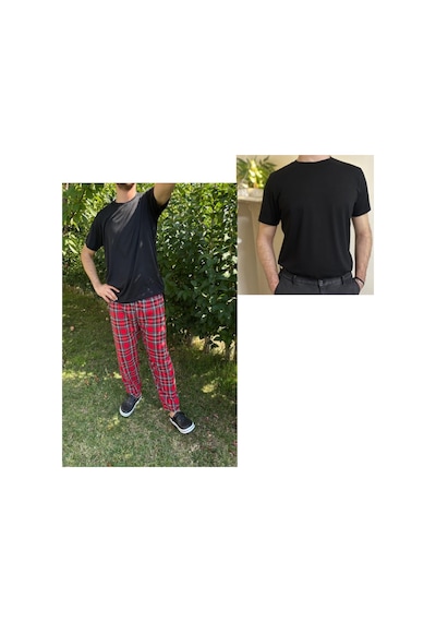 Regular Fit Alt Ekose Pamuklu Örme Bisiklet Yaka Erkek Pijama Takımı