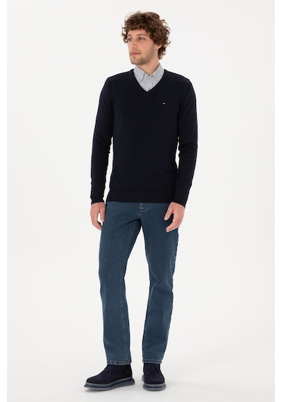 U.S. Polo Assn. Erkek Slim Fit V Yaka Lacivert Basic Kazak 50313668-VR033