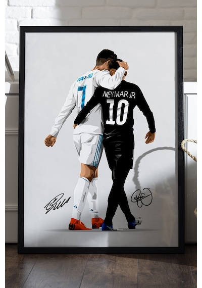Ronaldo Neyman Siyah Ahşap Çerçeveli Poster, Dekoratif Futbol Duvar Tablosu