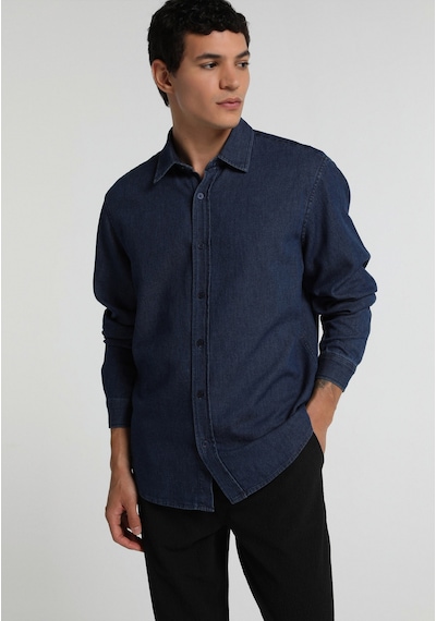 Colin's Colins Regular Fit Shirt Neck Düz Erkek Mavi Uzun Kol Gömlek Cl1082018 Q1.v1 Inv İndigo
