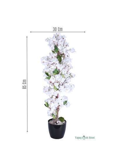 Yapay Çiçek Sitesi Yapay Sakura Bahar Dalı Ağacı 85 Cm Beyaz Beyaz