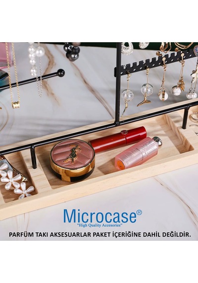 Microcase Ahşap Tabanlı Masaüstü Kolye Küpe Bileklik Takı Aksesuar Organizer Standı Al5462 Siyah