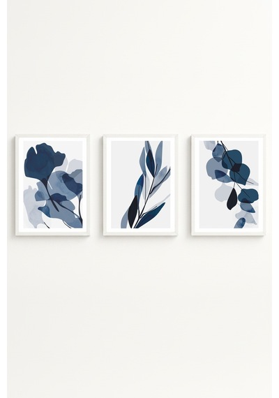 Beyaz Ahşap Çerçeveli Minimalist 3 Parça Tablo Huhu207