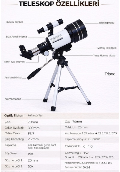 Dailytech Profesyonel Astronomik Monoküler Teleskop Ay & Yıldız Gözlemi Eğitici Güçlü Optik Tripodlu Set