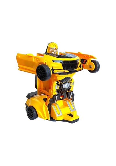 Robota Dönüşen Araba - Tek Hamlede Otomatik Dönüşüm, Sürtmeli Mekanizma Sarı Spor Araba Robot Oyuncak