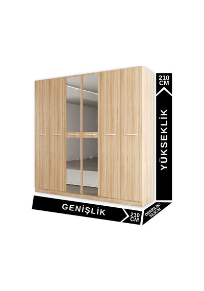 Aeka Ae-2191 Hisar Aynalı 6 Kapaklı Çok Bölmeli Askılı Ve Raflı Geniş Hacimli Gardırop 210x210 Cm Sonomo - Sonomo Aeka Ae-2191 Hisar Aynalı 6 Kapaklı Çok Bölmeli Askılı Ve Raflı Geniş Hacimli Gardırop 210x210 Cm Sonomo - Sonomo