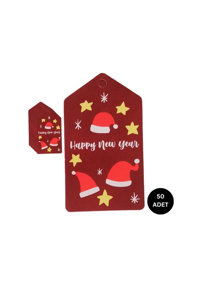 Yılbaşı Noel Şapka Temalı Hediye Etiketi, Yeniyıl Paketleme Kartı