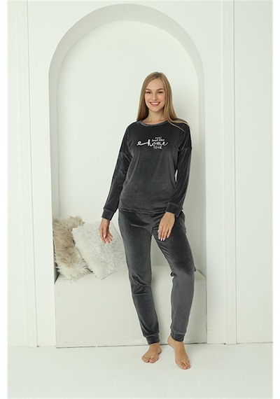 Akbeniz Kadın Kadife Füme Pijama Takım 20624 - Xl Füme