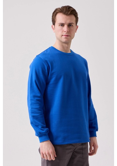 Galanthus Basic Sweatshirt - Uzun Kollu, Pamuklu, Rahat Kesim, Günlük Ve İş Kullanımı Sax Mavi