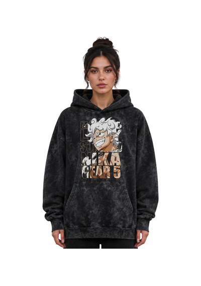 Sevbano Monkey D. Luffy One Piece Gear 5 Anime Baskılı Unisex Oversize Yı Siyah
