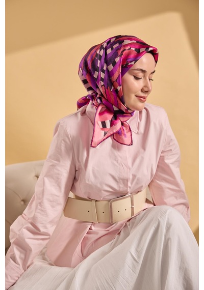 Silk Home Twill İpek Eşarp Şerit Pembe Çok Renkli