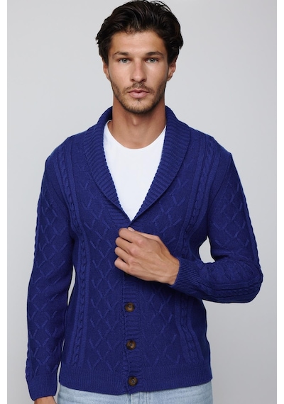 Tudors Slim Fit Dar Kesim Desenli Yumuşak Dokulu Düğmeli Sax Mavi Erkek Hırka-29570-sax Mavi Saks