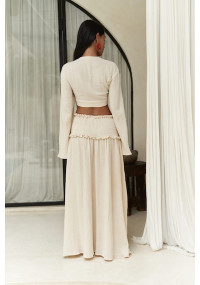 Mai Collection Mai Studios Co. Marshanda Bej Crop Etek Takım Bej