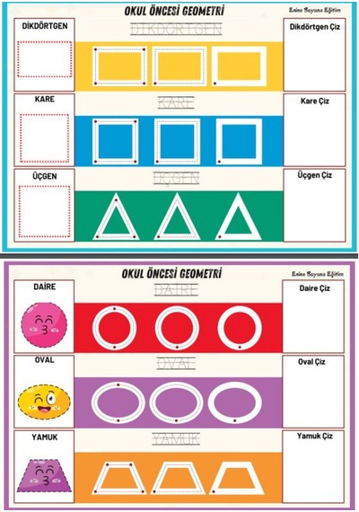 Çocuklar İçin Cırt Cırtlı Geometri Yaz-sil Kitabı