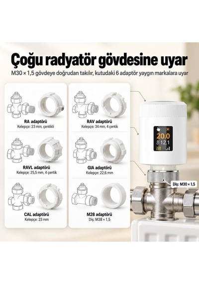 Wifi Oled Ekranlı Termostatik Radyatör Vanası Tuya, Smart Life Uyumlu Trv-04