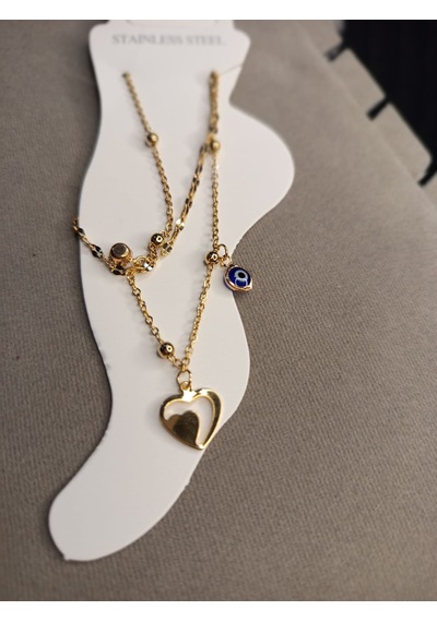 Stainless Steel Kalpli Nazar Boncuklu Çelik Halhal Gold