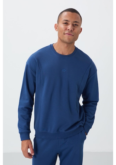 Tommy Life Parlament Kompakt Pamuklu Kalın Pürüzsüz Dokulu O Yaka Comfort Fit Erkek Eşofman Takım -85263 Mavi