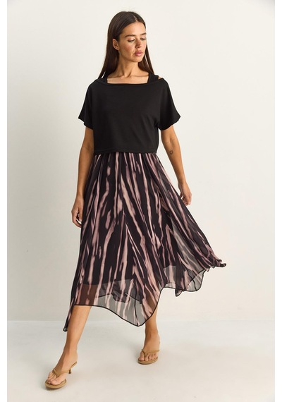 Shade Kadın Crop Tişört Detaylı Astarlı Askılı Şifon Midi Elbise 6135 60286113 - Siyah