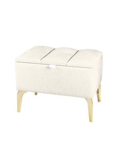 Vetra Mini Royal Beyaz Kumaş Sandıklı Dekoratif Puf&bench-dilimli Model-gold Ayak-modern Puf