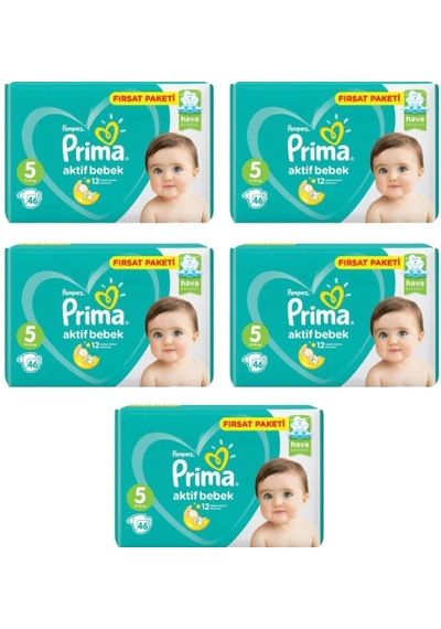 Prima Pampers Aktif Bebek Fırsat Paketi Bebek Bezi 11-16 KG 5 Beden 5 x 46 Adet 5'li