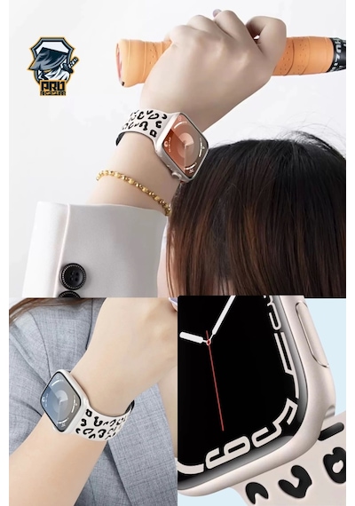 Apple Uyumlu  Watch  10. Seri 42mm Leopar Desenli İç Kabartmalı Yumuşak Silikon Kordon Premium Kalite