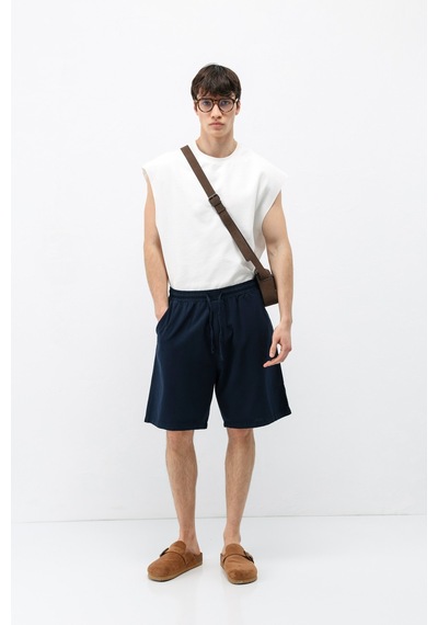 Vamos Oversize Keten Şort Lacivert