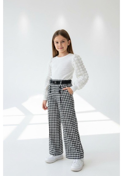 Modanino Kız Çocuk 2'li Takım Pantolon+sweat Bluz 6-10 Yaş 12496 Beyaz