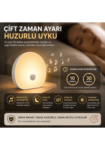 Polham Beyaz Gürültü Uyku Yardımcısı Ve Gece Lambası Dokunmatik, Zamanlayıcılı, Şarjlı, Bebek Uyku Yardımcısı