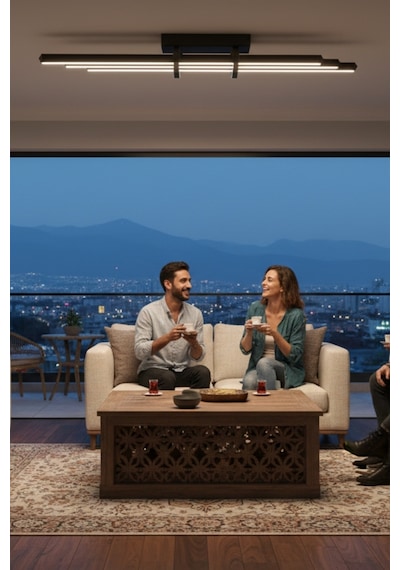 Cosmo Bronz Led Tavan Avize Kumandalı Dim Edilebilir Aşağı Işık Doğal Işık