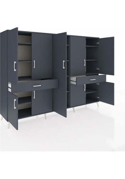 Hyperion Dolap 12 Raflı 2 Çekmeceli 8 Kapaklı 220x44x163 Antrasit Antrasit-antrasit