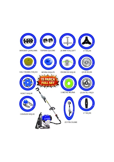 Eısenn ST900 Sırt Tırpan + Çapalama Seti + Zeytin Toplama 15 Parça Full Set