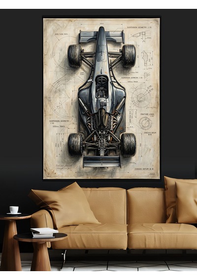 Formula 1 Yarış Arabası Teknik Planı Dekoratif Kanvas - Mdf Ahşap Tablo