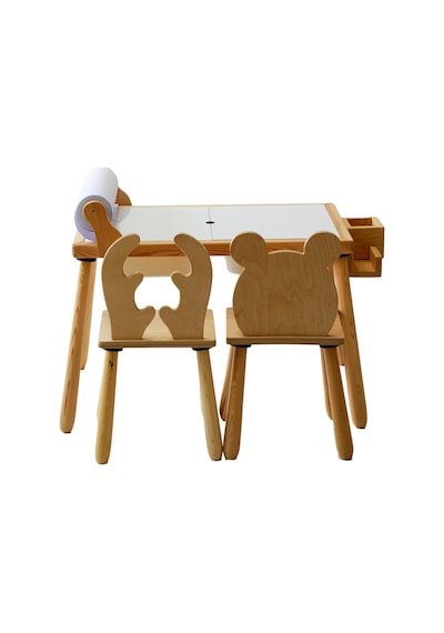 Woodnjoy Wood & Joy Ahşap Duyusal Çocuk Aktivite Masası 2 Sandalye Seti + Rulo Kağıt - Beyaz Woodnjoy Wood & Joy Ahşap Duyusal Çocuk Aktivite Masası 2 Sandalye Seti + Rulo Kağıt - Beyaz