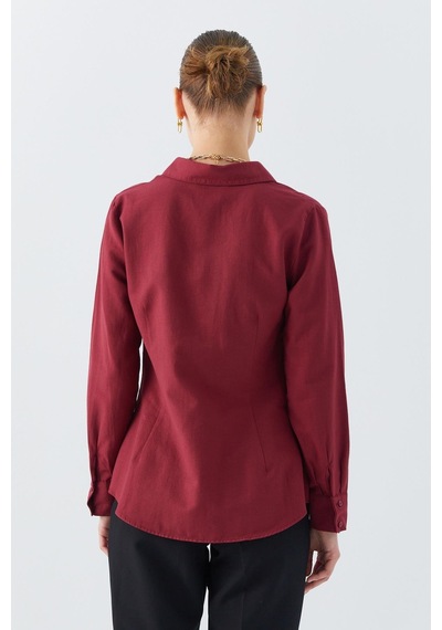 Mixray 4634 Kadın Pensli Fit Gömlek Bordo
