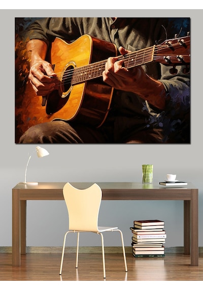 Ahşap Tablo Gitar Çalan Adam Portresi