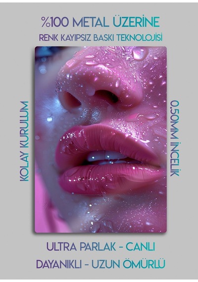 Dudak, Lip Gloss - Sanatsal Kadın Metal Tablosu