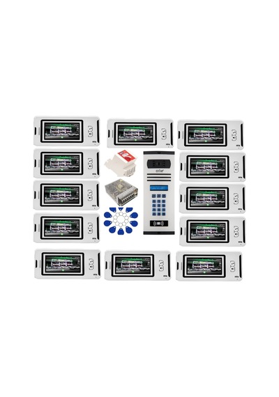 14 Daire Nts 2001-b 4,3'' Görüntülü Diafon Beyaz-8004 Tuş Takımlı Şifreli+geçişli Zil Panelli Set