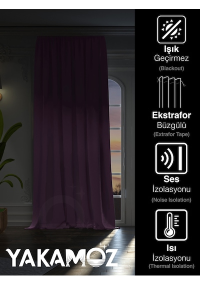 Yüksek Kalite Lila Rengi Karartma Blackout Fon Perde Ekstrafor Büzgülü Tek Kanat Dark Touch Serisi Lila Rengi Lila