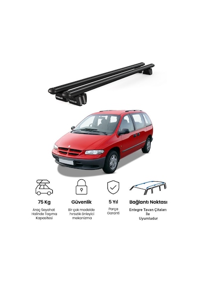 Pençe Chrysler Voyager 1996-2001 Uyumlu Siyah Ara Atkı Port Bagaj Tavan Barı