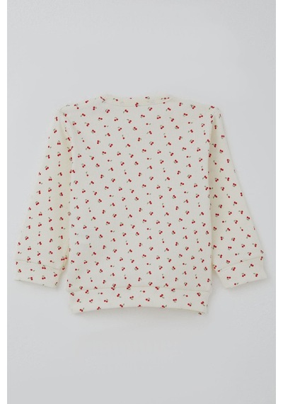 Breeze Kız Bebek Pijama Takımı Omuzdan Patlı Kiraz Desenli 4 Ay-1 Yaş, Krem Krem