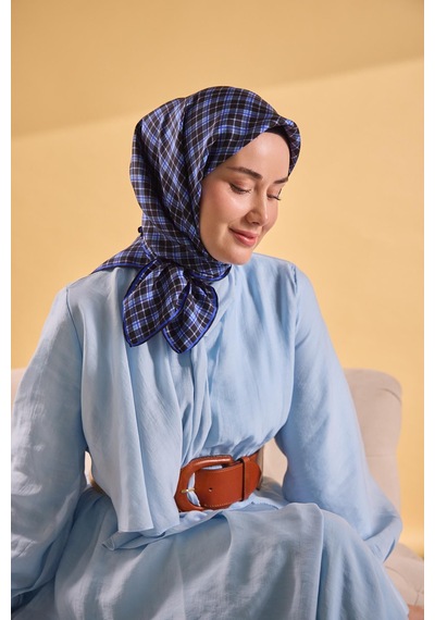 Silk Home Twill İpek Eşarp Ekose Morcivert Çok Renkli