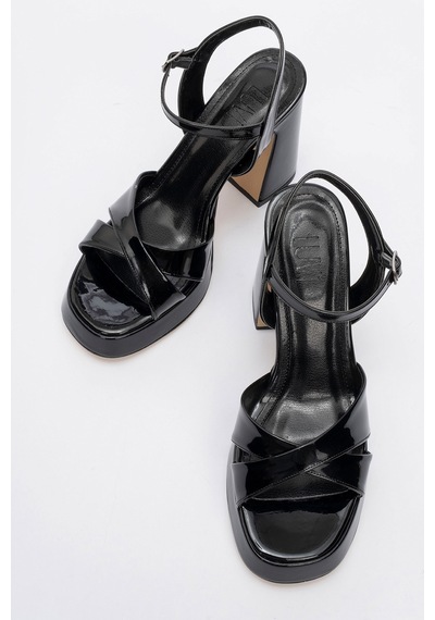 Luvishoes Luvi Shoes Lello Siyah Rugan Kadın Platform Topuklu Ayakkabı Siyah Rugan