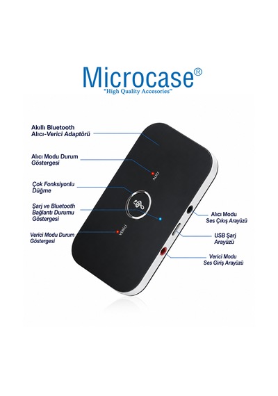 Microcase Bluetooth 5.0 2 Si 1 Arada Ses Verici & Alıcı Adaptör Tx/rx Aux Kablosuz Müzik Aktarıcı Al5778