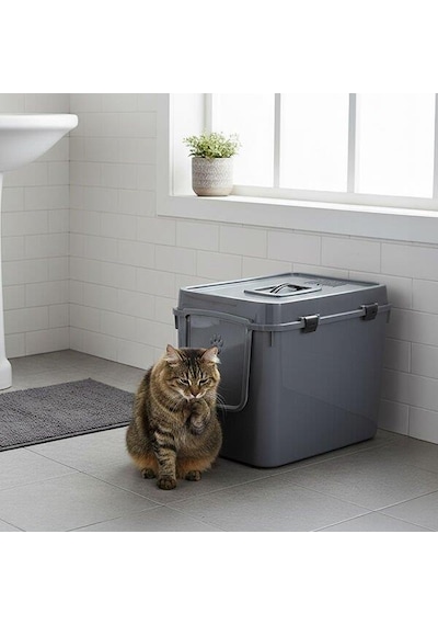Herniks Handor Kapalı Kedi Tuvaleti 57x39x43 - Gri