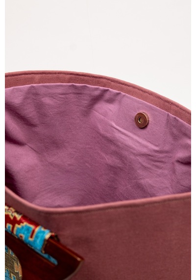 Fabric Craft Bag El Çantası Pembe Duck Kumaş Ahşap Saplı Lila - Pembe